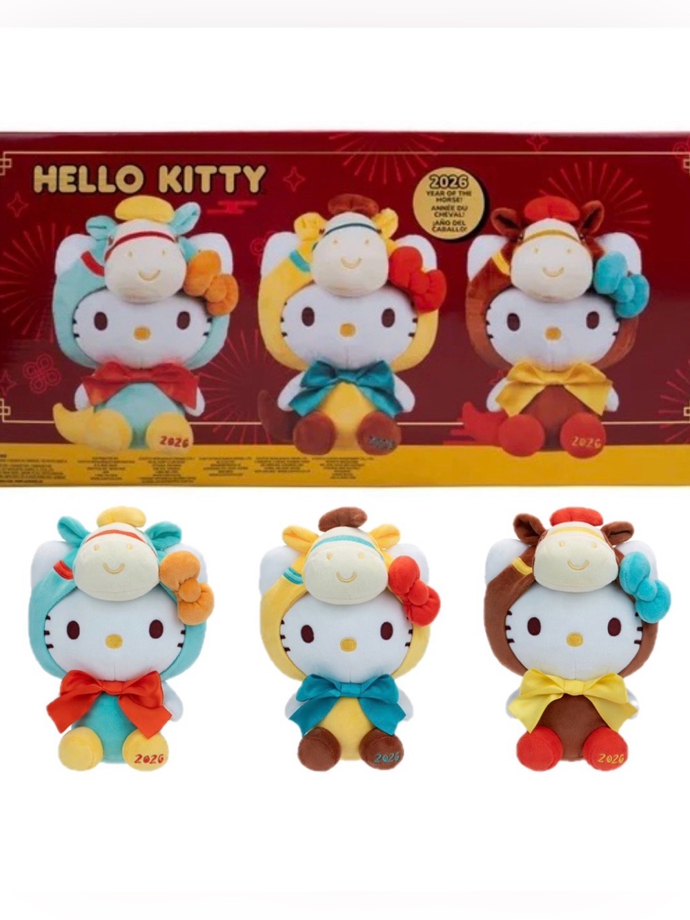 NIB Limited Edition Year of the Horse Hello Kitty 3-Pack Plushies